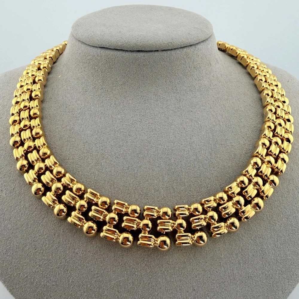 Vintage Ultra-Heavy Gold Plated Panther Link Necklace – 116g Couture Quality